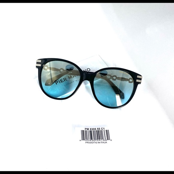 Pier Martino Italy Black Acetate Sunglasses + Swarovski Crystals 8305C1 - Picture 10 of 13